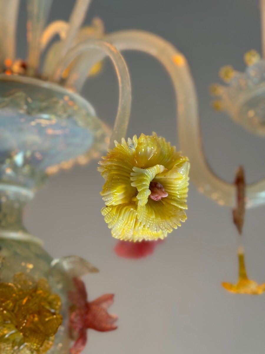 Venetian chandelier in multi-colored Murano glass, 11 light arms on two levels circa 1880