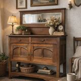 Antique solid wood sideboard with mirror — Art Nouveau style