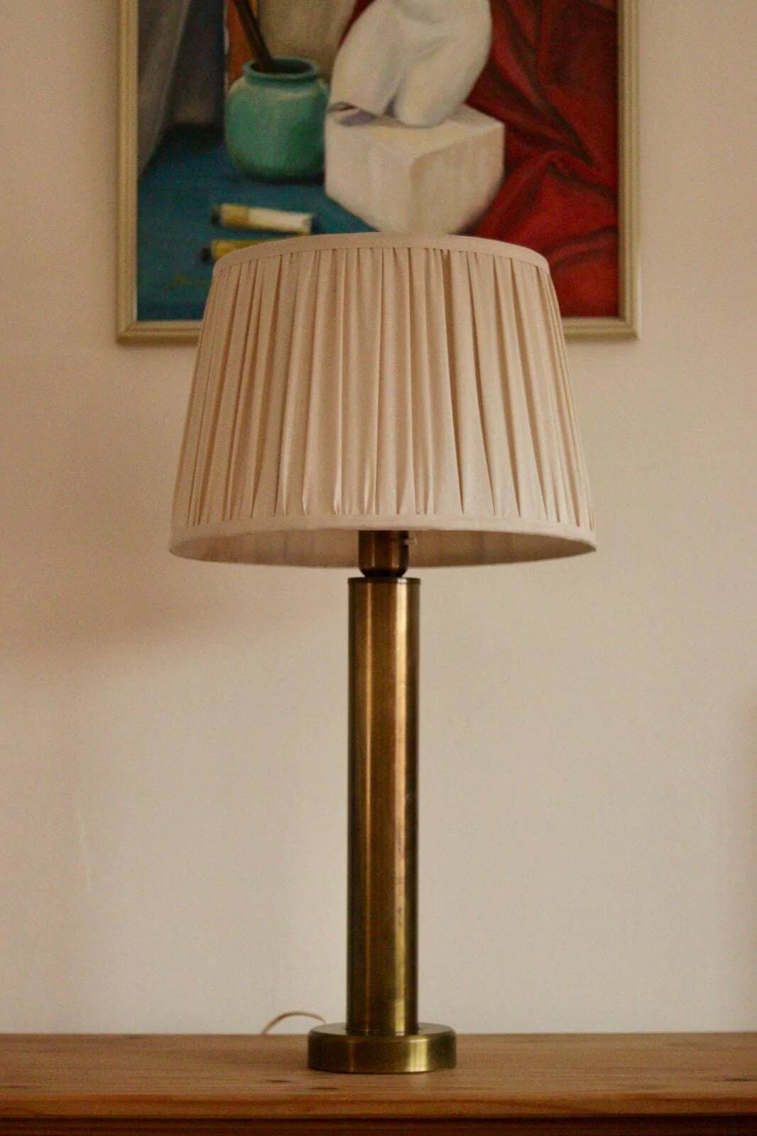 Tall Swedish brass bobbin lamps by Bergboms