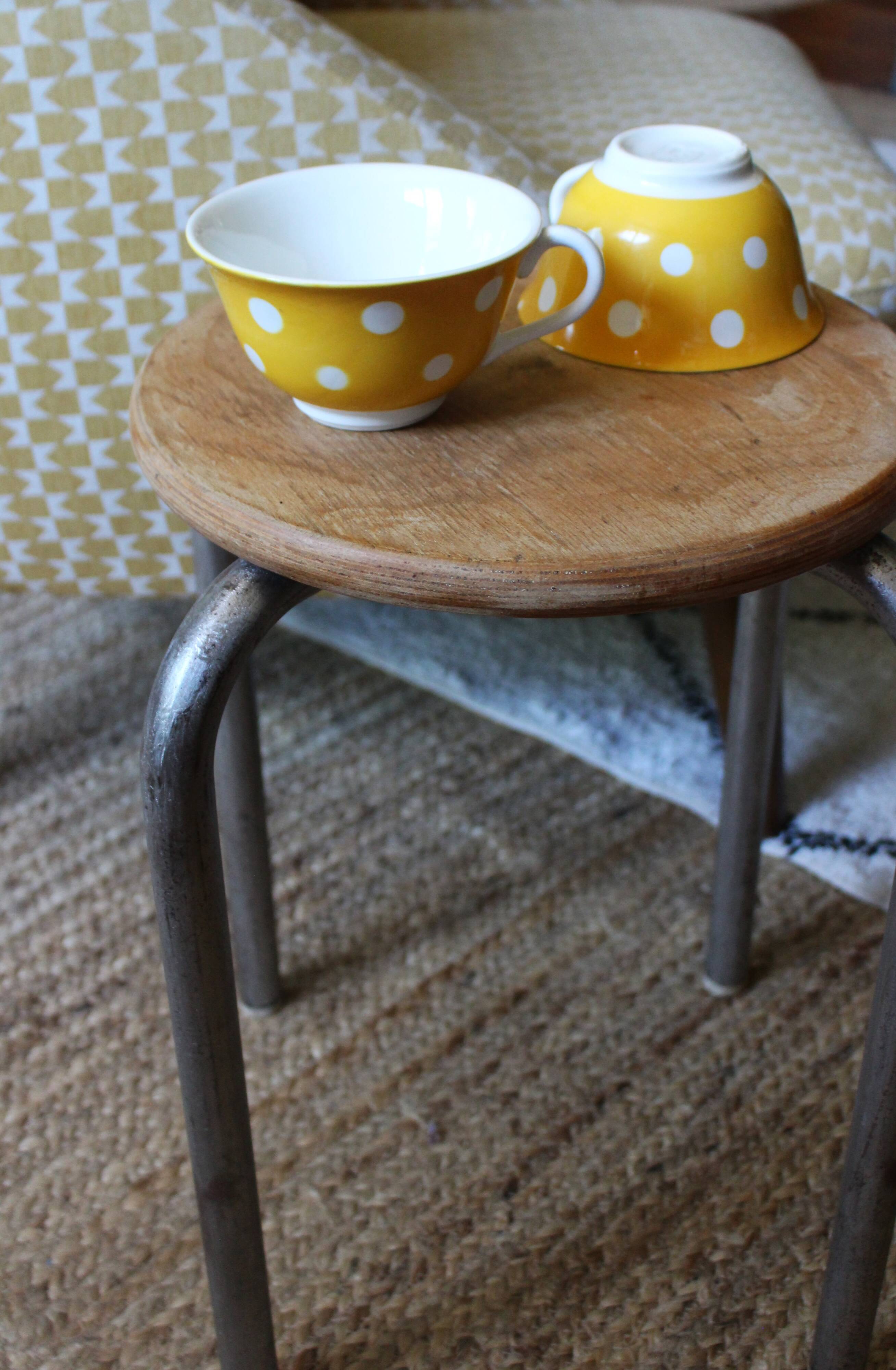 Two Large Yellow Polka Dot Cups Sarreguemines Vintage