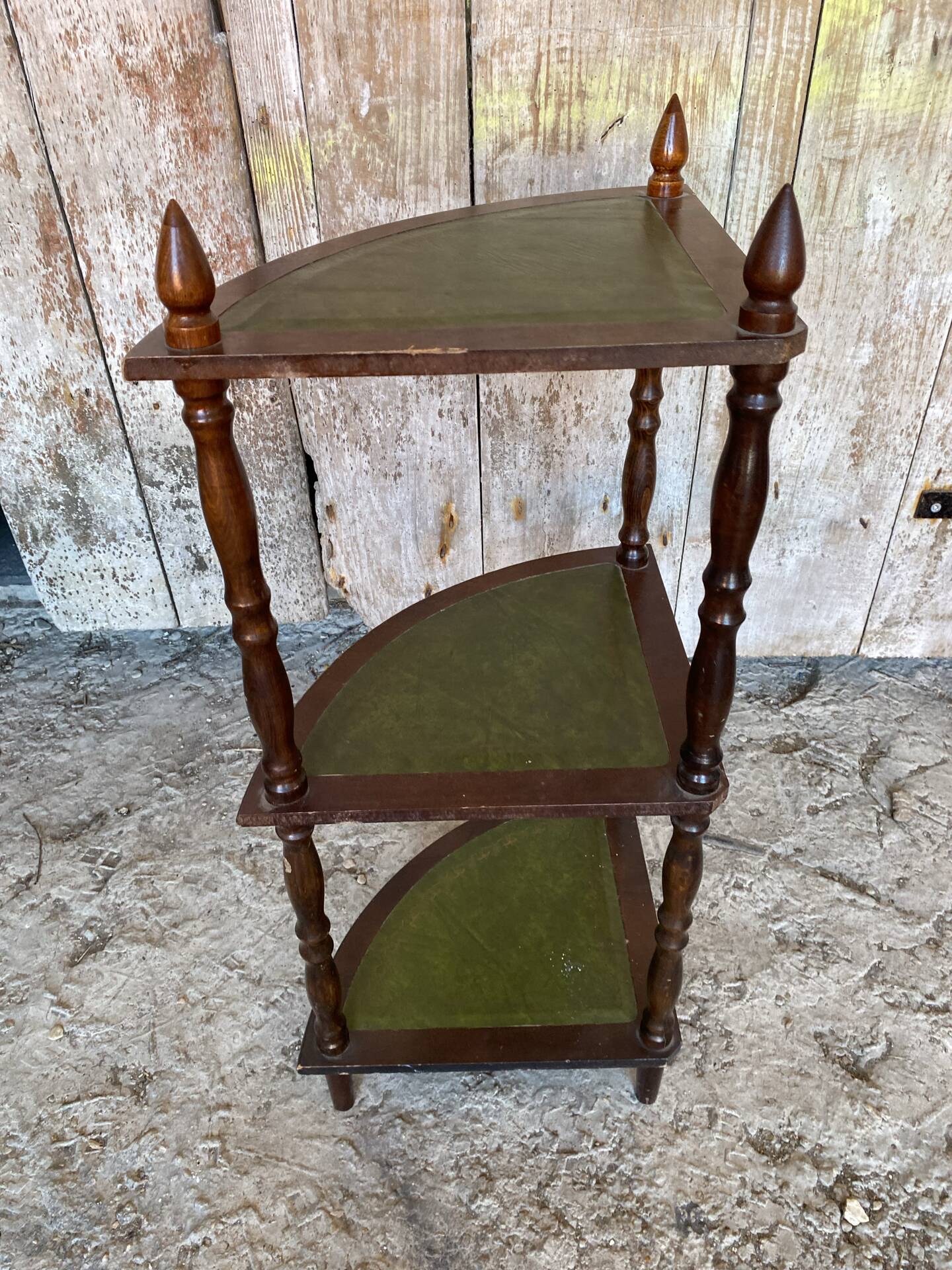 Étagère Meuble D’Angle Ancien Bois + Tablette Verte Vintage