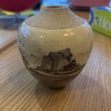 Small ovoid stoneware landscape vase