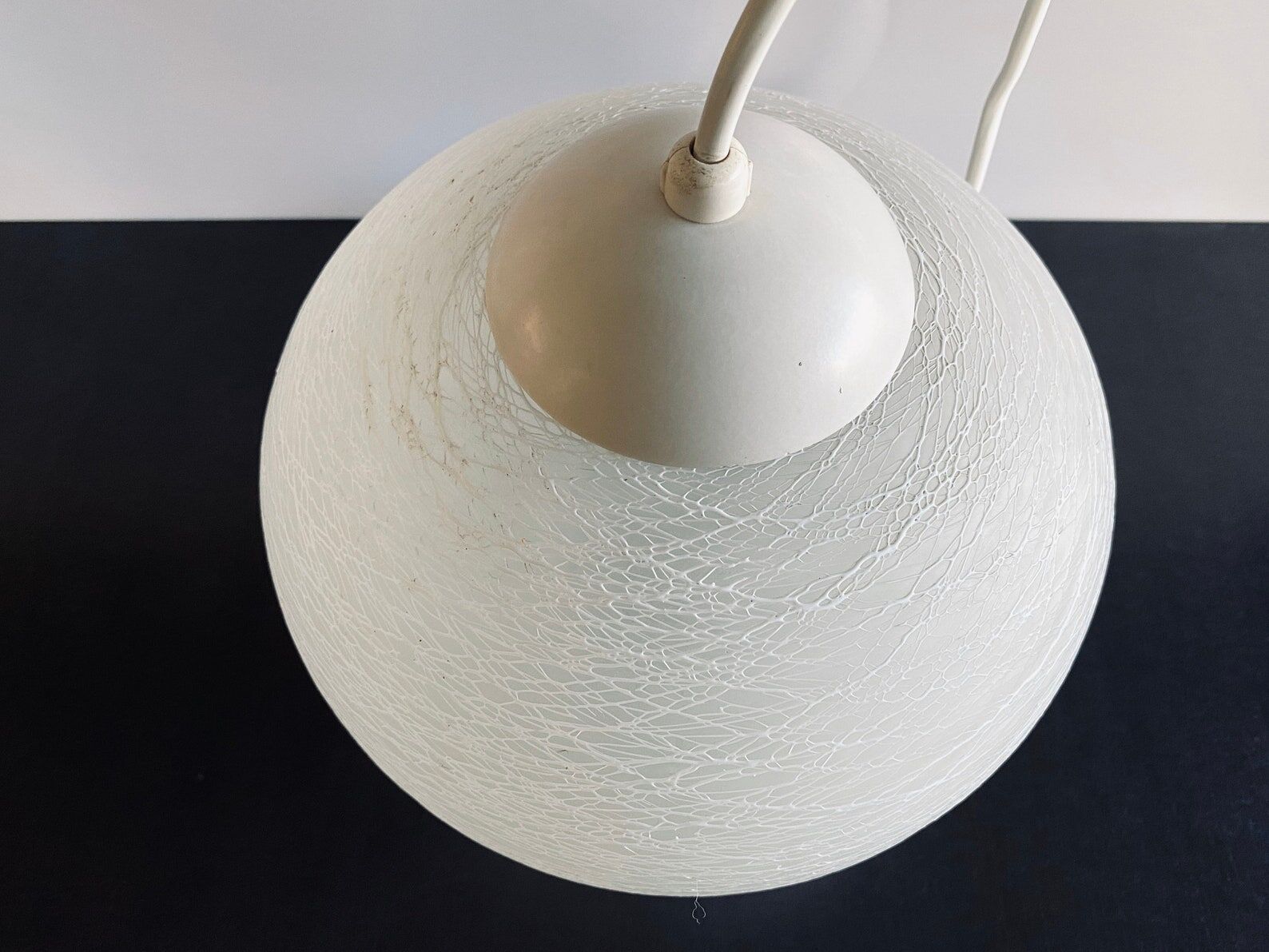 Mid Century Glass Hanging Lamp, Vintage Lighting