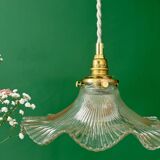 Suspension abat-jour vintage en verre holophane