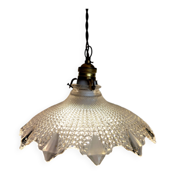 Holophane lamp, Art deco, jaren 30, geribbelde glasstructuur, gegoten glas