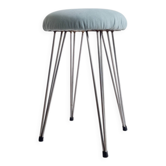 Antique metal and blue velvet stool, 1960s