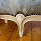 Louis XV style basket bed, embroidered satin, “cracked ivory” finish wood, 1950s