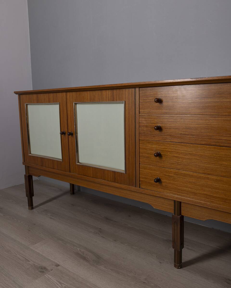 VINTAGE 1960S WOODEN SIDEBOARD WITH BAR COMPARTMENT, ITALIAN DESIGN