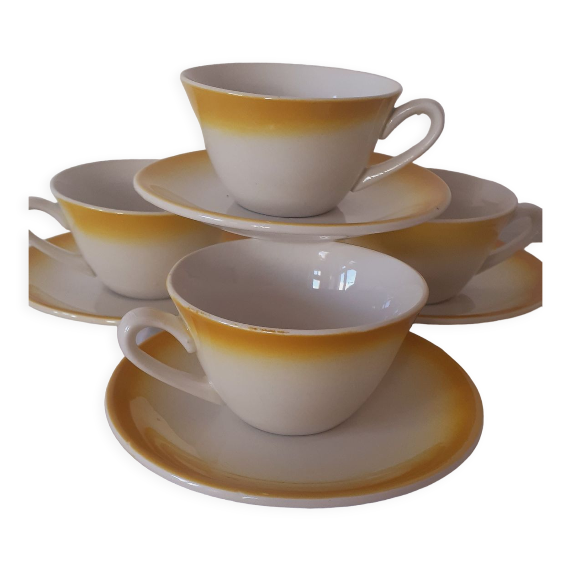 Yellow and white coffee cups