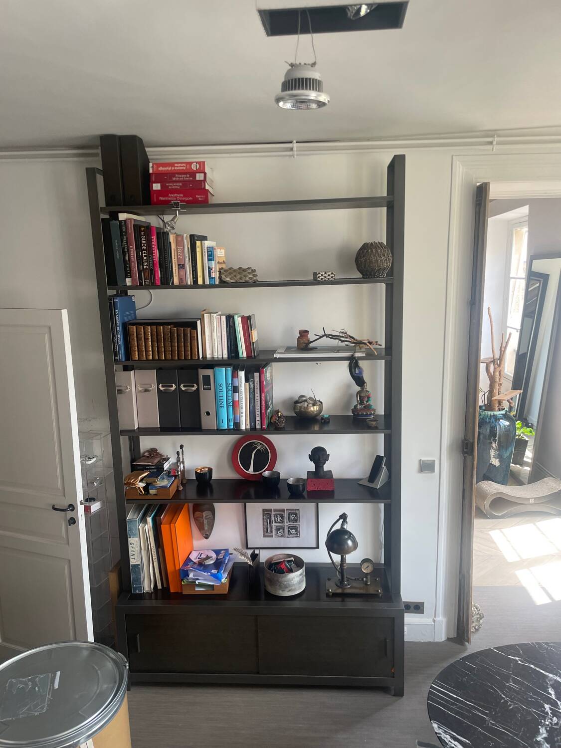 Industrial style steel and oak bookcase