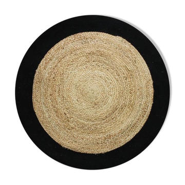 Tapis en jute et coton noir beige 90 cm