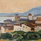 Peinture à l’huile de paysage impressionniste suédois du milieu du 20e siècle « Marbella » années 1960