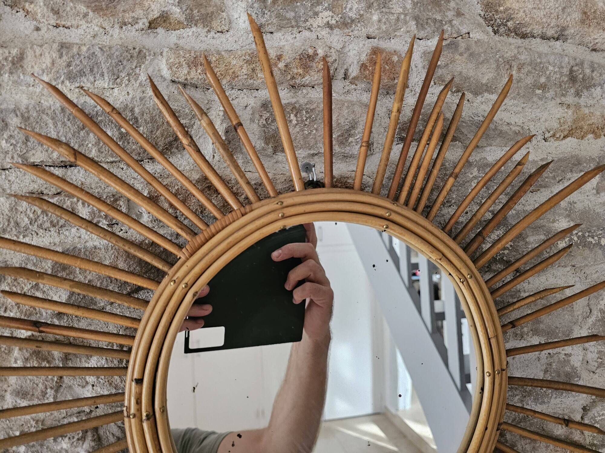 Vintage Rattan Sun Mirror 55cm 1960s