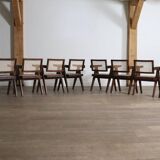 Set of 8 Pierre Jeanneret Office Cane Chairs, India 1950s