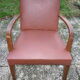 Fauteuil bridge marron clair et bois des années 40-50