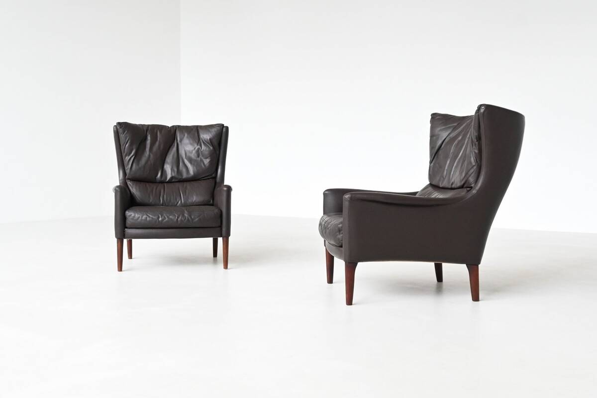 Pair of Durlet lounge chairs in brown leather Belgium 1960
