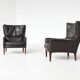 Pair of Durlet lounge chairs in brown leather Belgium 1960