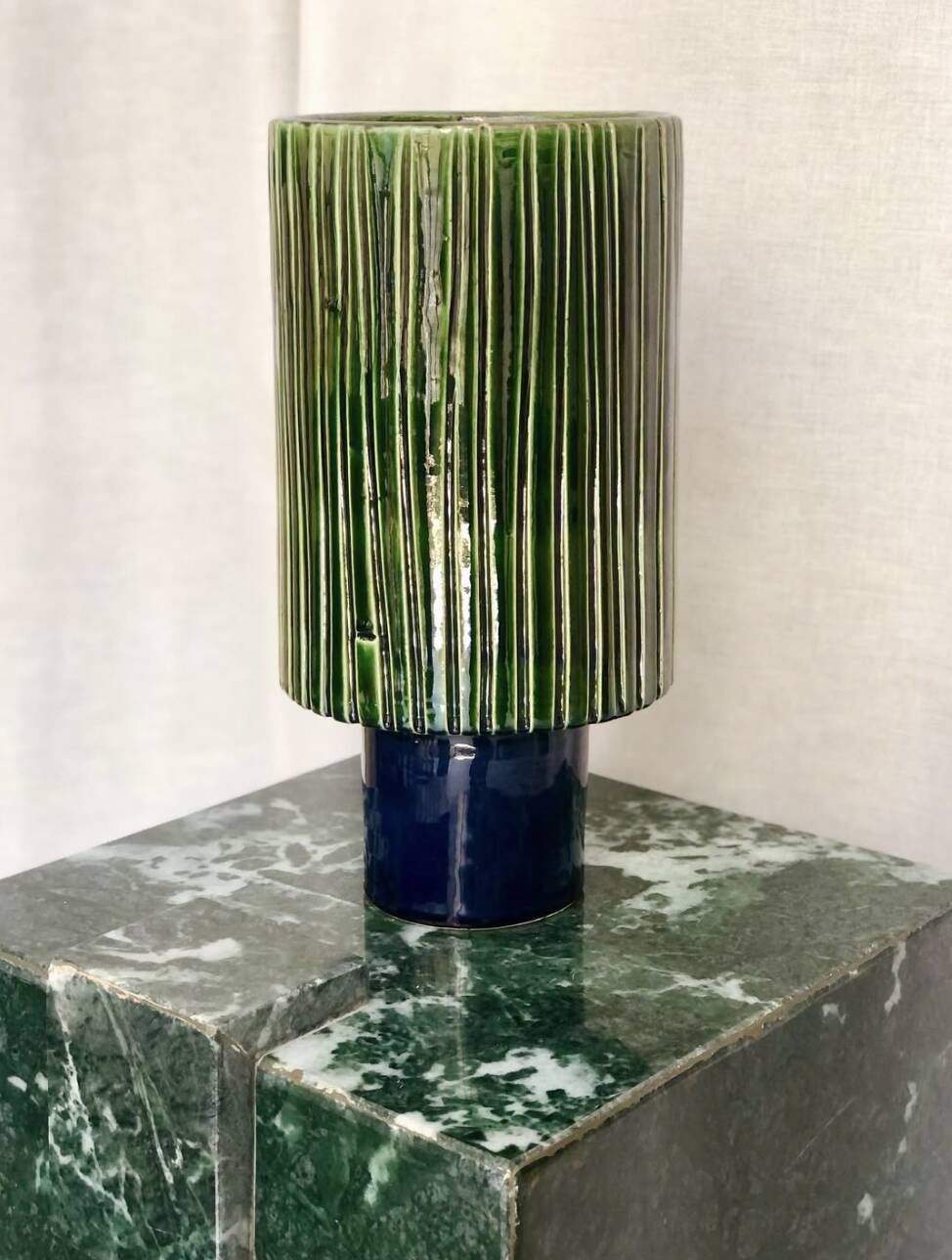 Milos vase in green and navy blue ceramic