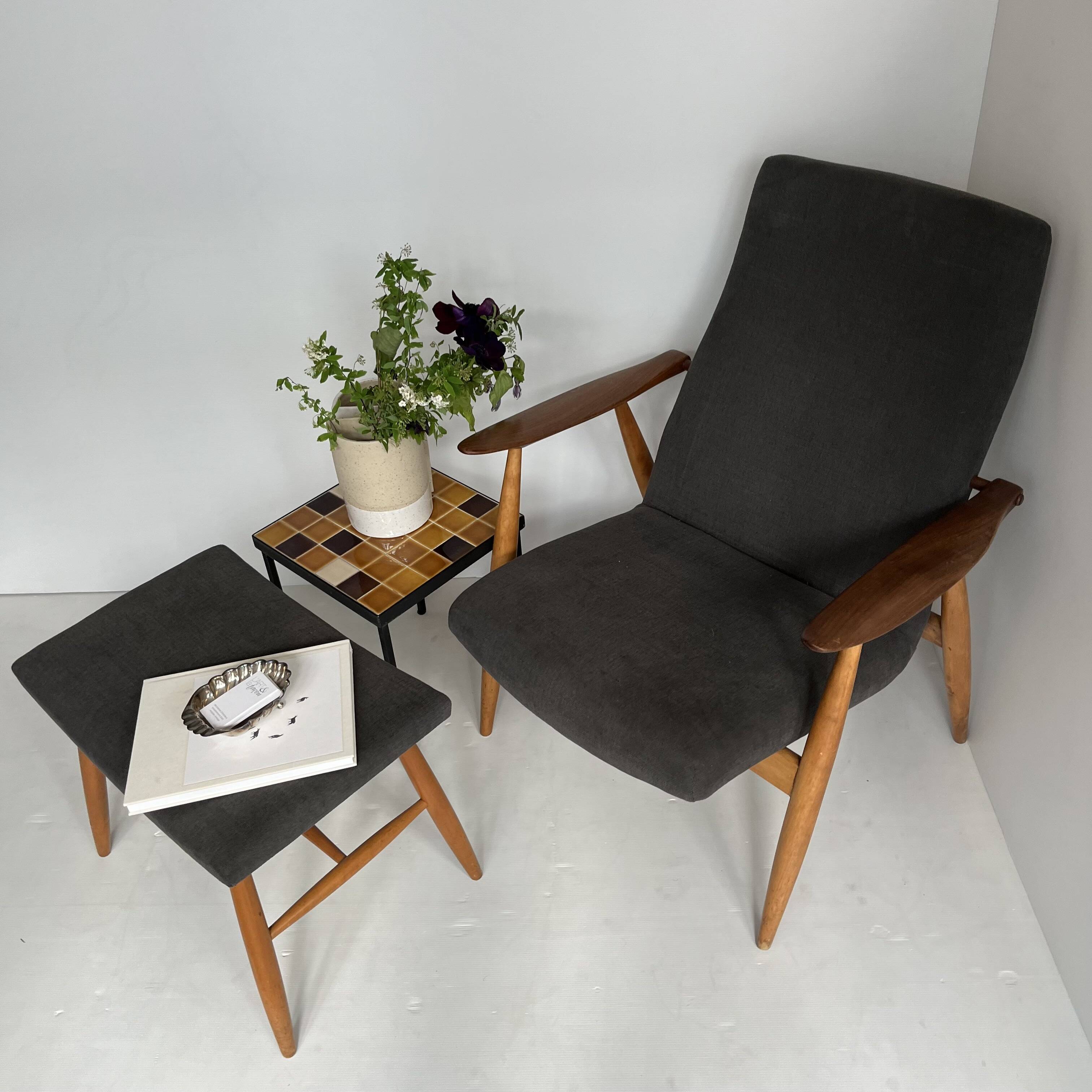 Vintage Scandinavian armchair and ottoman