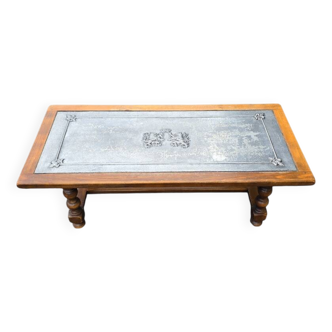 Vintage wood and tin coffee table