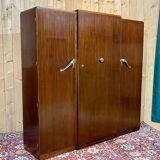 3-door mahogany wardrobe in Art Deco style from the 1950s, removable into 3 parts