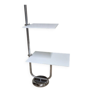 Vintage chrome flower stand with two white shelves, 1970s, Czechoslovakia, 35 × 54 × 100 cm