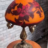 large bronze mushroom lamp with magnificent glass paste signed 7kg h51x33