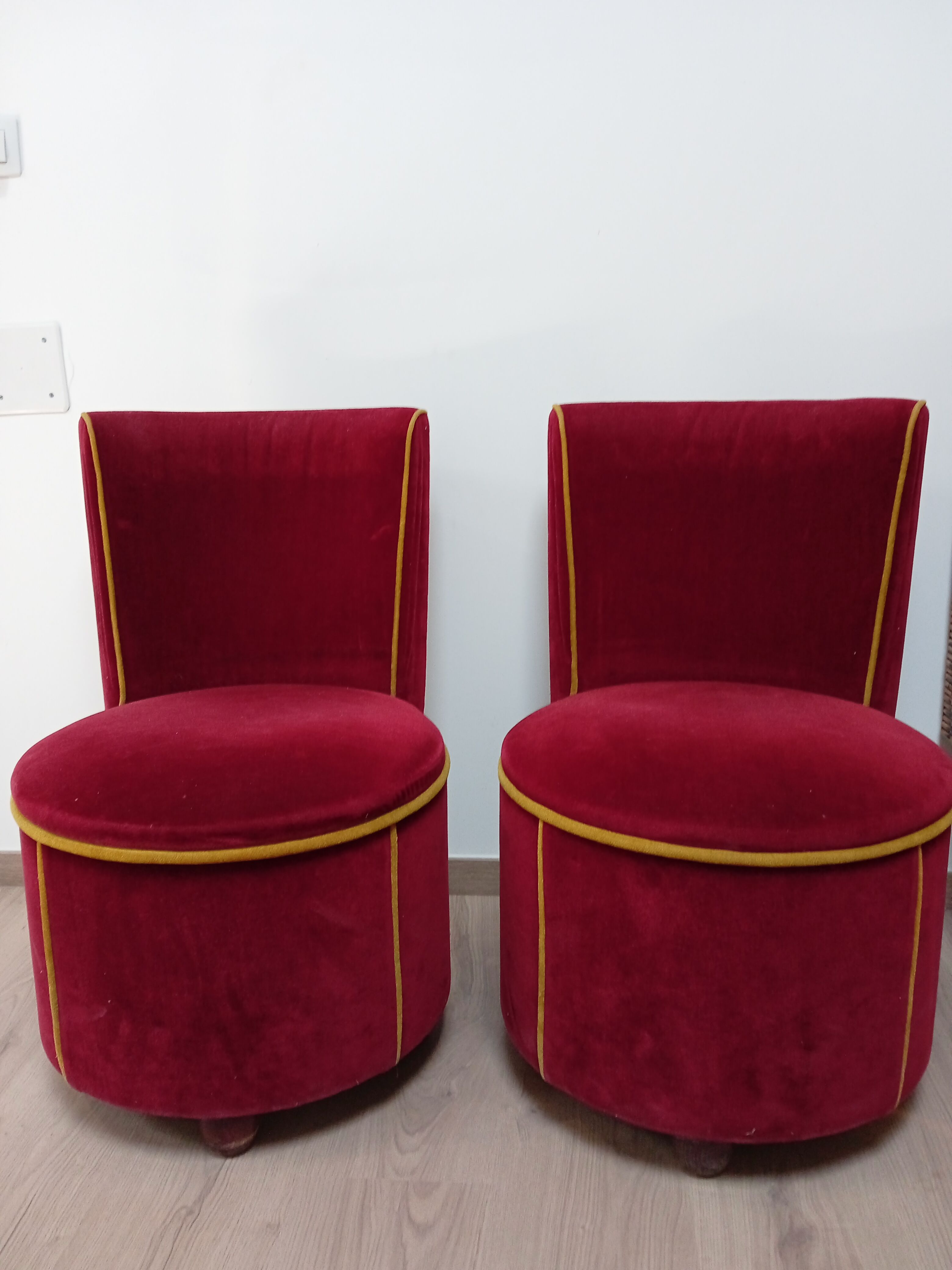 Pair of cabaret armchairs red velvet gold border
