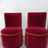 Pair of cabaret armchairs red velvet gold border