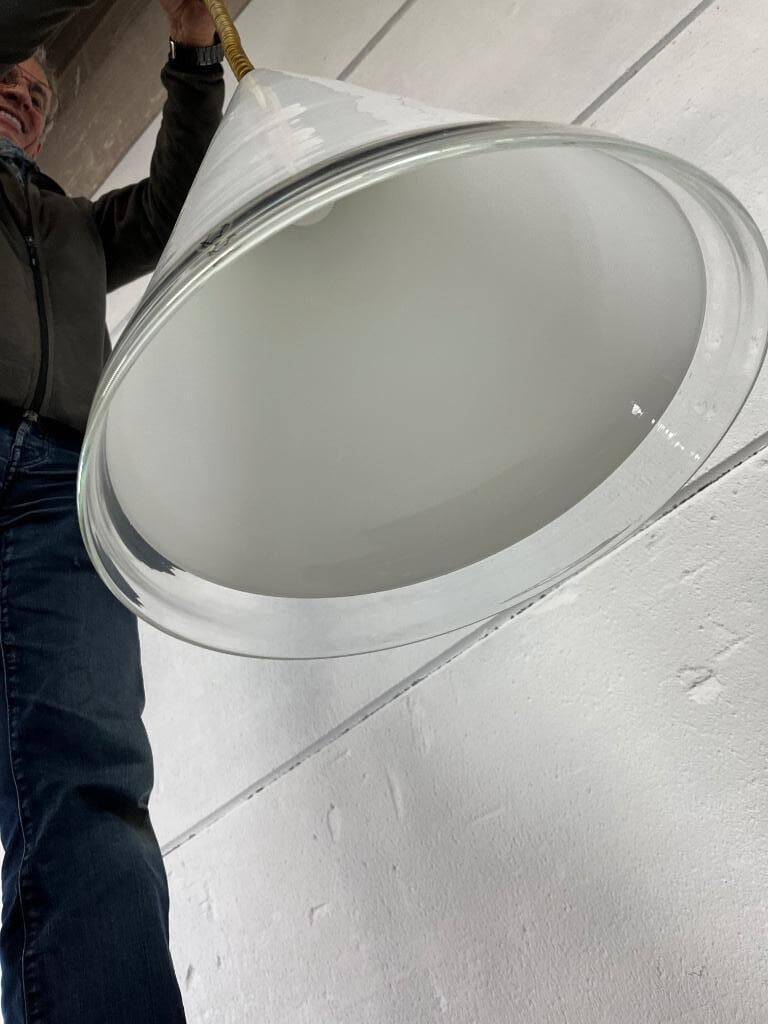 Vintage XL glass pendant light / cone / Renato Tosi for Leucos