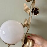 Vintage wall lamp in gold metal and white opaline