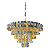 Gaetano Sciolari 5-tier chandelier, brass & crystal, Italy, 1970s