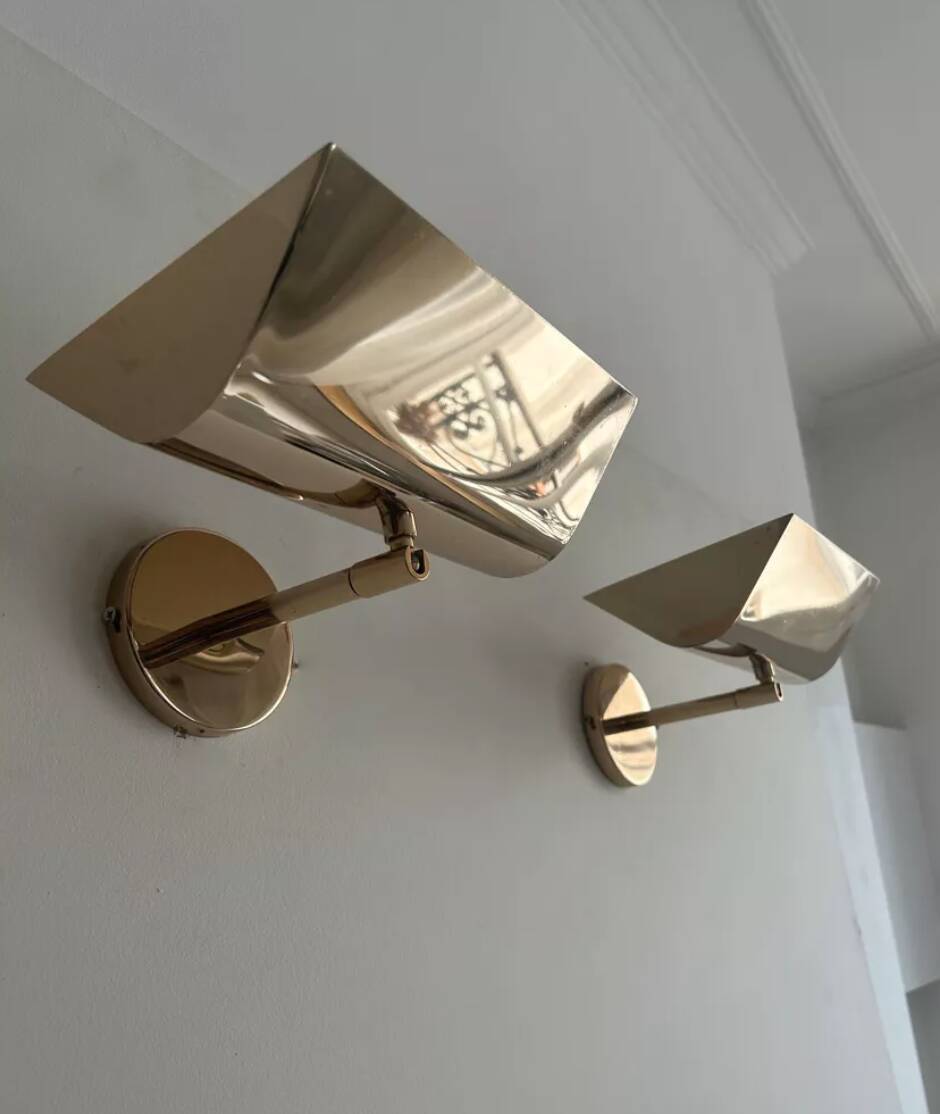 Pair of vintage adjustable solid brass wall lights France 1970