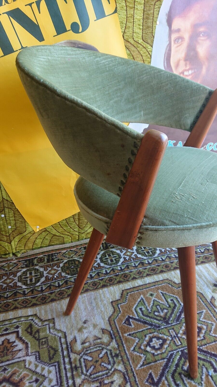 Scandinavian office chair made of teak and vintage velorus