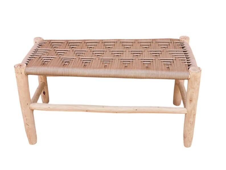 Cream rope woven wooden bench, bohemian and warm, natural material