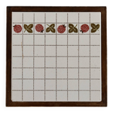 Vintage raspberry pattern earthenware and wood trivet