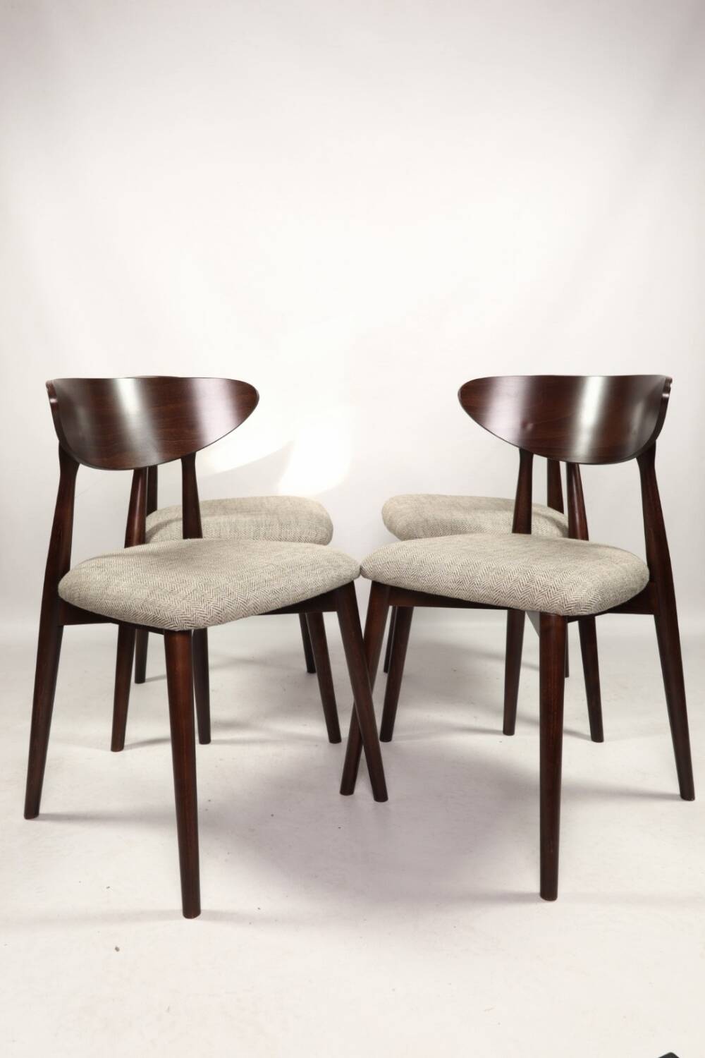 Set of 4 heritage herringbone natural linen dining chairs