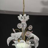 vintage Venetian chandelier, pink flower Murano glass, 1970s