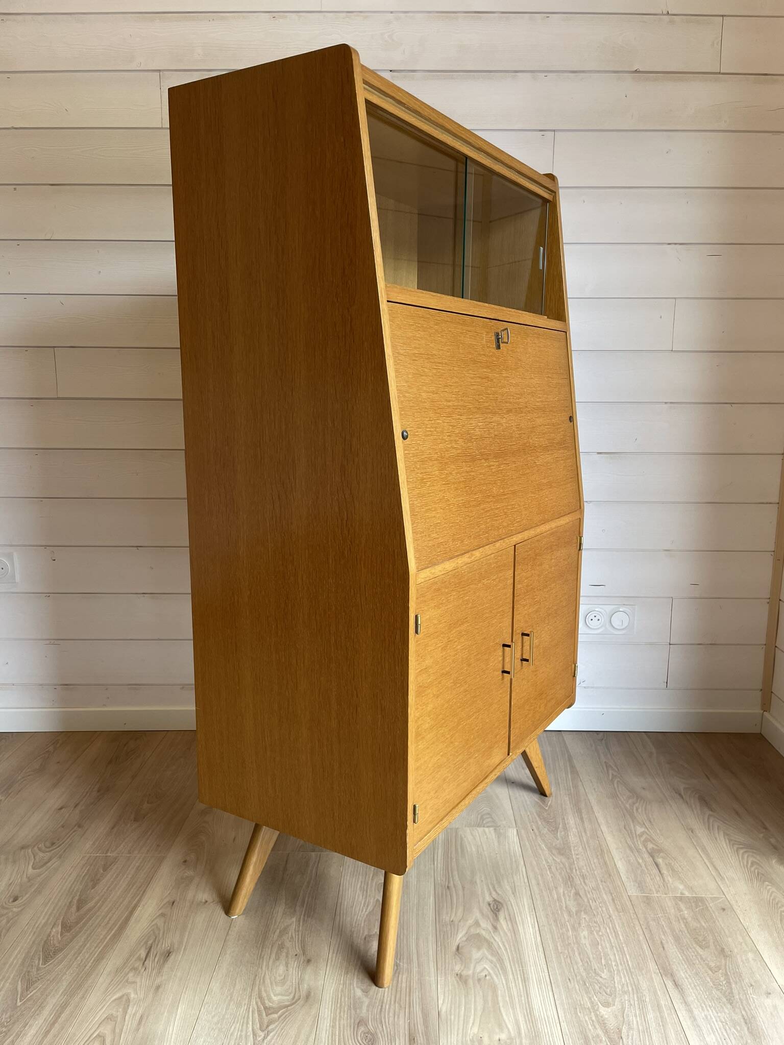 Vintage Scandinavian Secretary Desk 1960s - Oak Colour