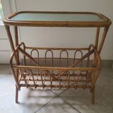 Porte-revues, table d'appoint en bambou et verre