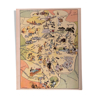 Affiche ancienne carte illustrée du Orléanais Berry 1929 - JP Pinchon