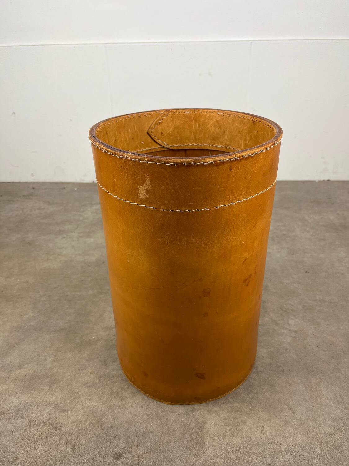 Danish leather wastepaper basket by Torben Orskov in Adnet style