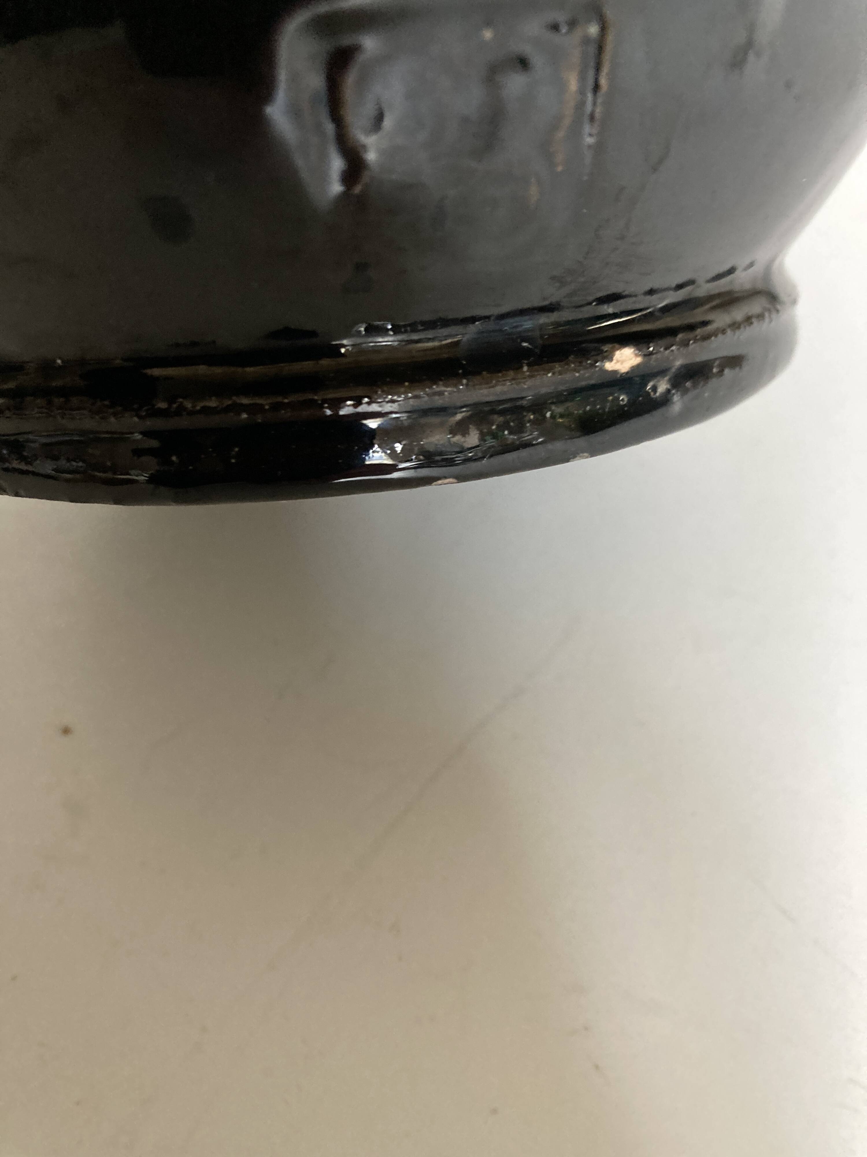 Neo-classical urn vase in black Biot glazed earth 1960