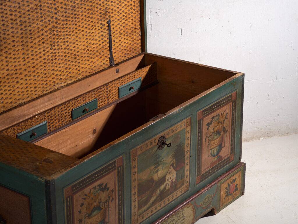 Antique wedding chest painted in pine – Austro-Hungarian Empire, 1841