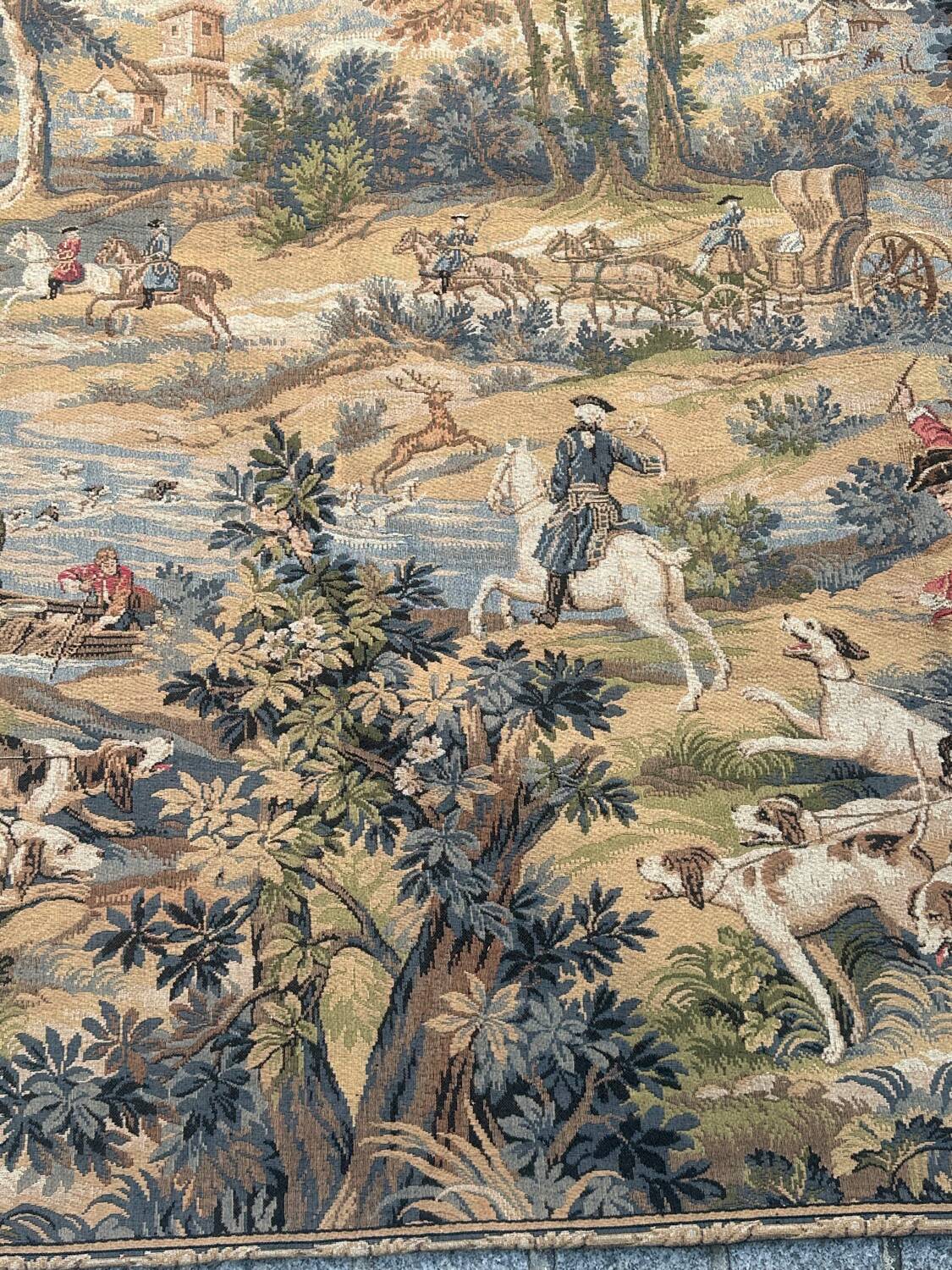 Vintage Aubusson jacquard tapestry "Hunting Scene"