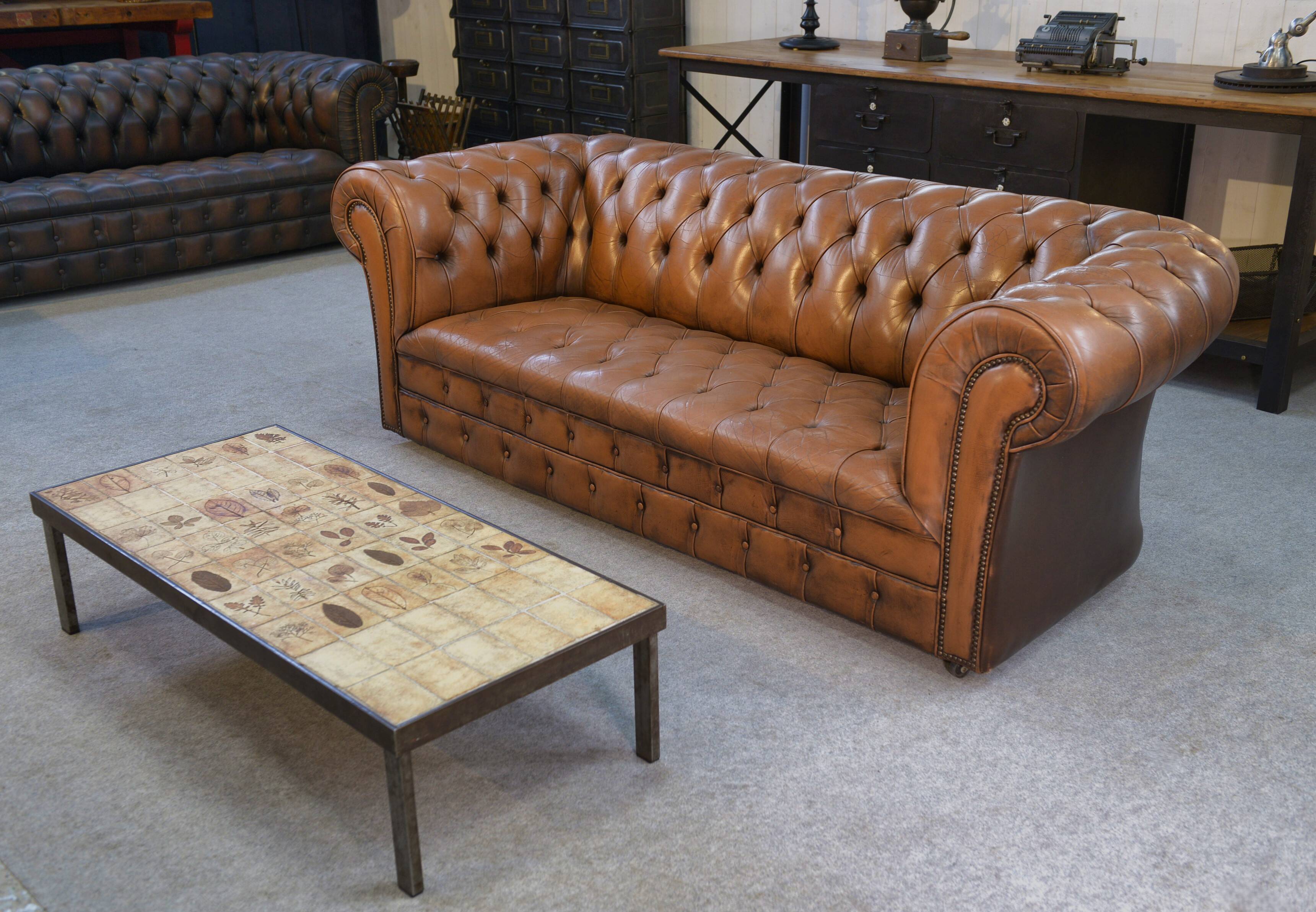 Chesterfield sofa in tan leather