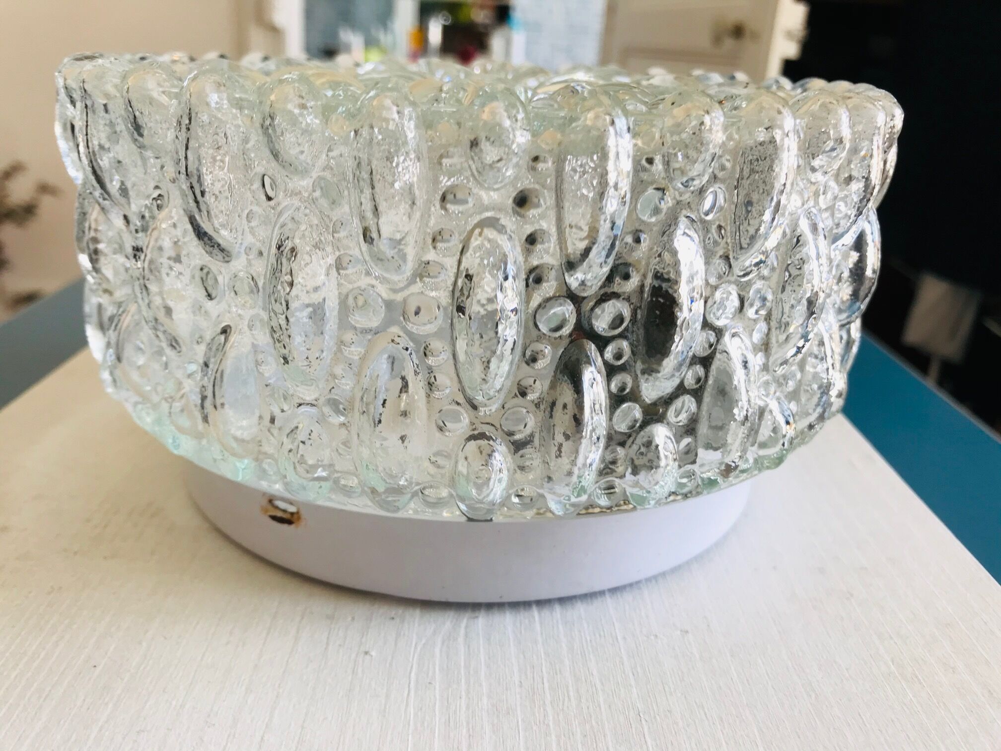 Round cast glass ceiling light