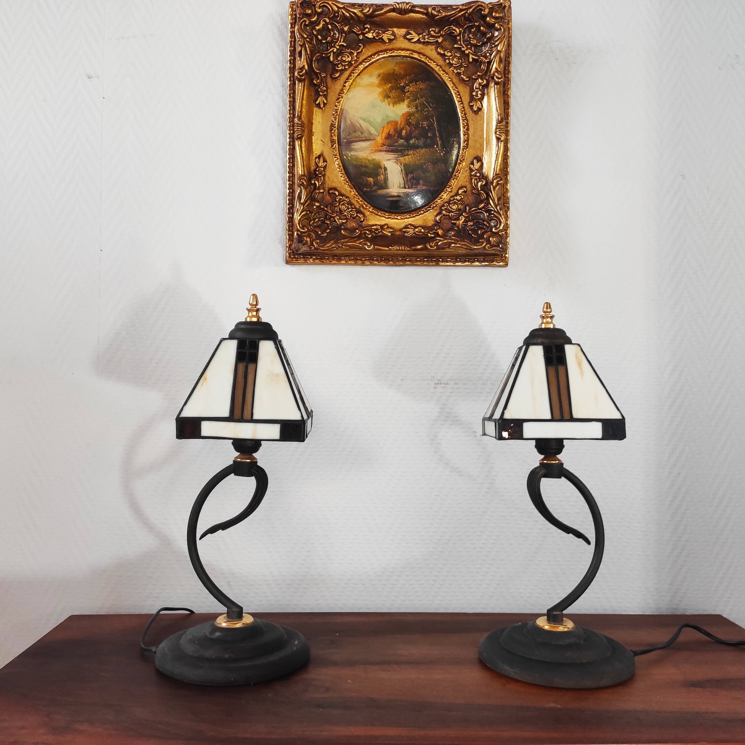 Paire de lampes vintage métal et verre