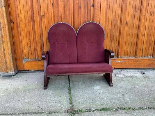 Vintage Art Deco Loveseat with Burgundy Upholstery, 1970