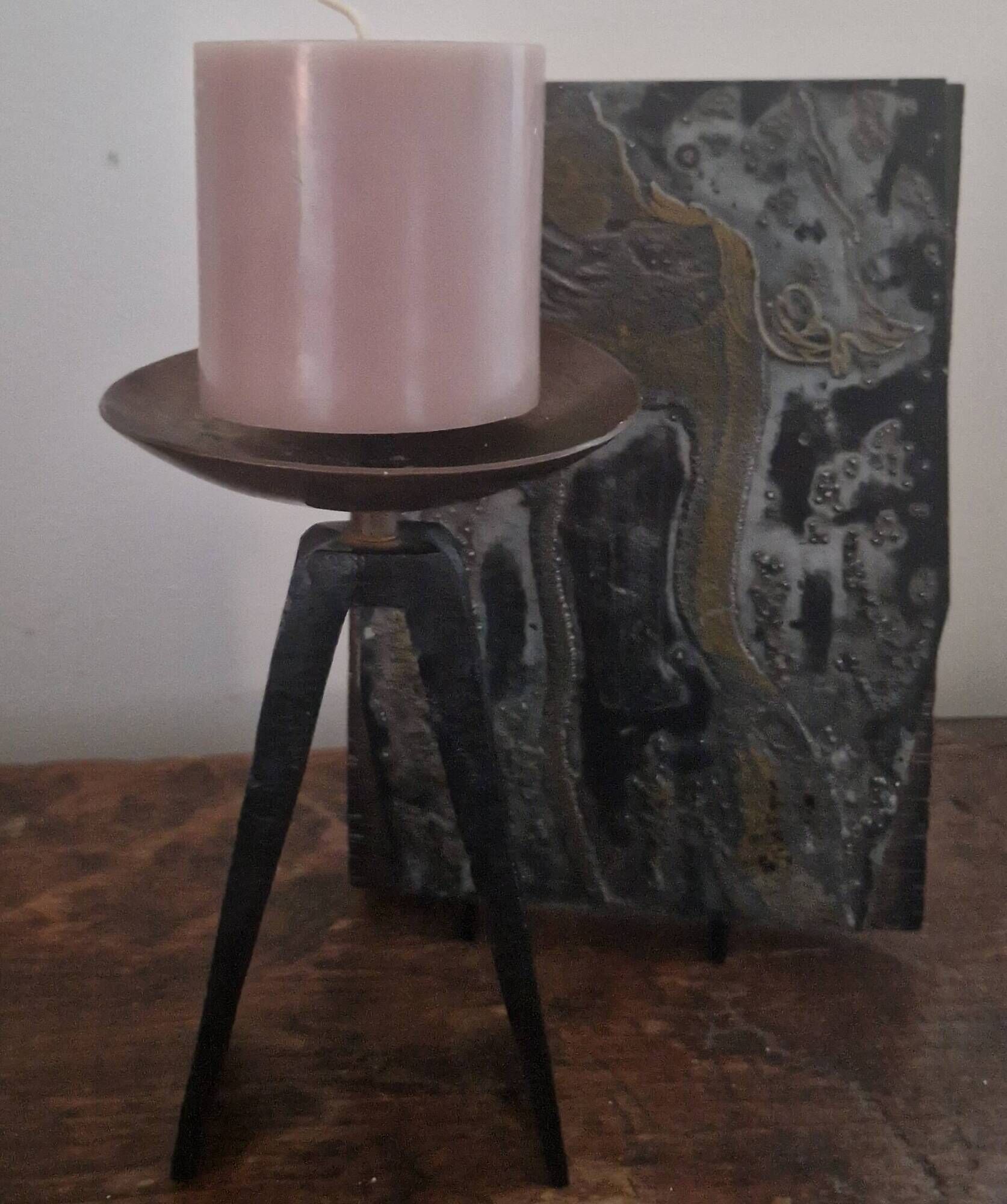 Brutalist candle holder from the '60s, made of cast iron and copper from the former GDR.